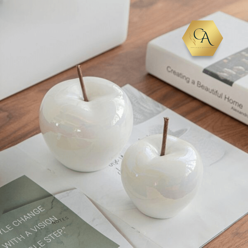 escultura resina maçã branca brilhante