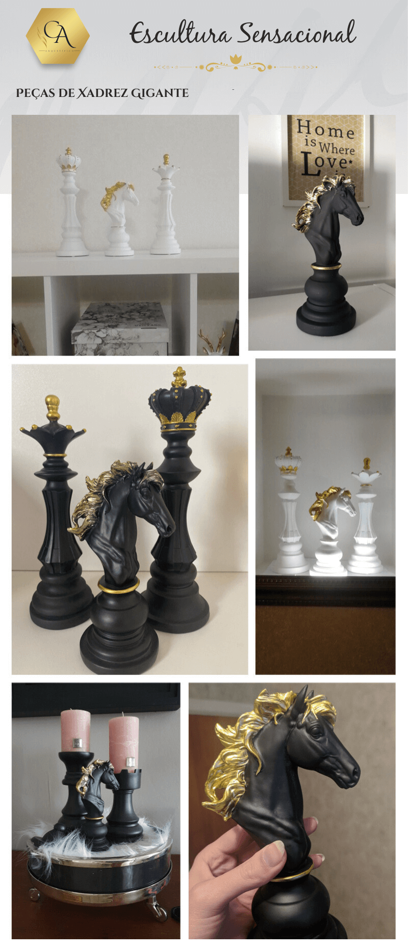 UGPLM 3 peças de xadrez estátua escultura estatueta colecionável