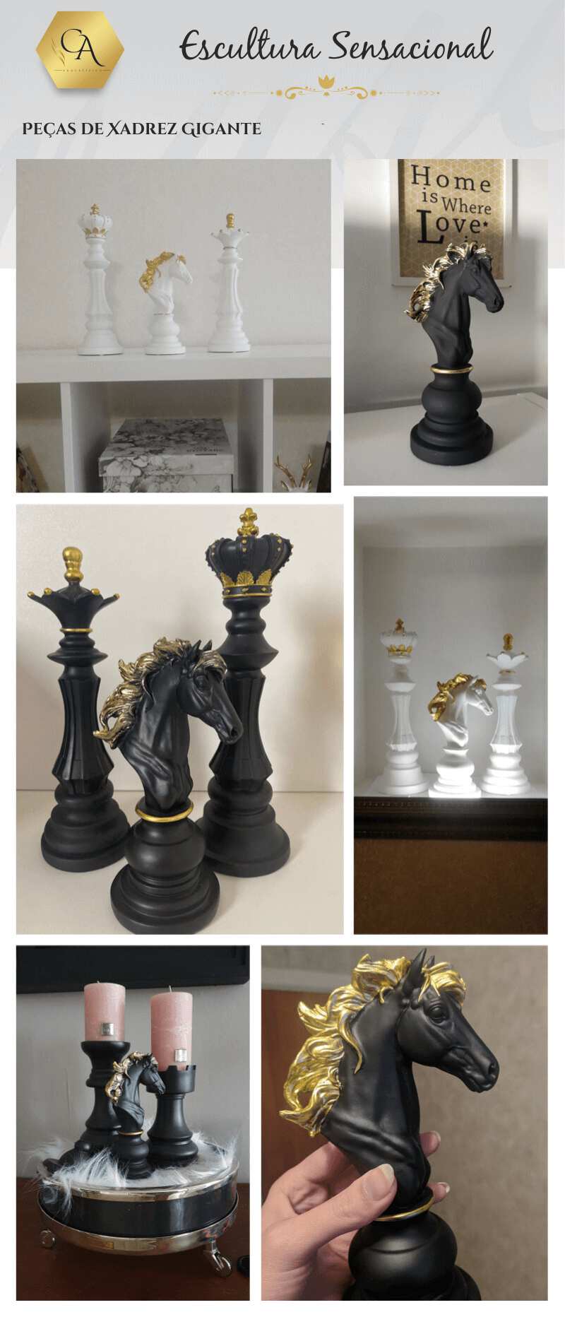 Conjunto de Escultura Peças Xadrez - Conceito Arquetipico